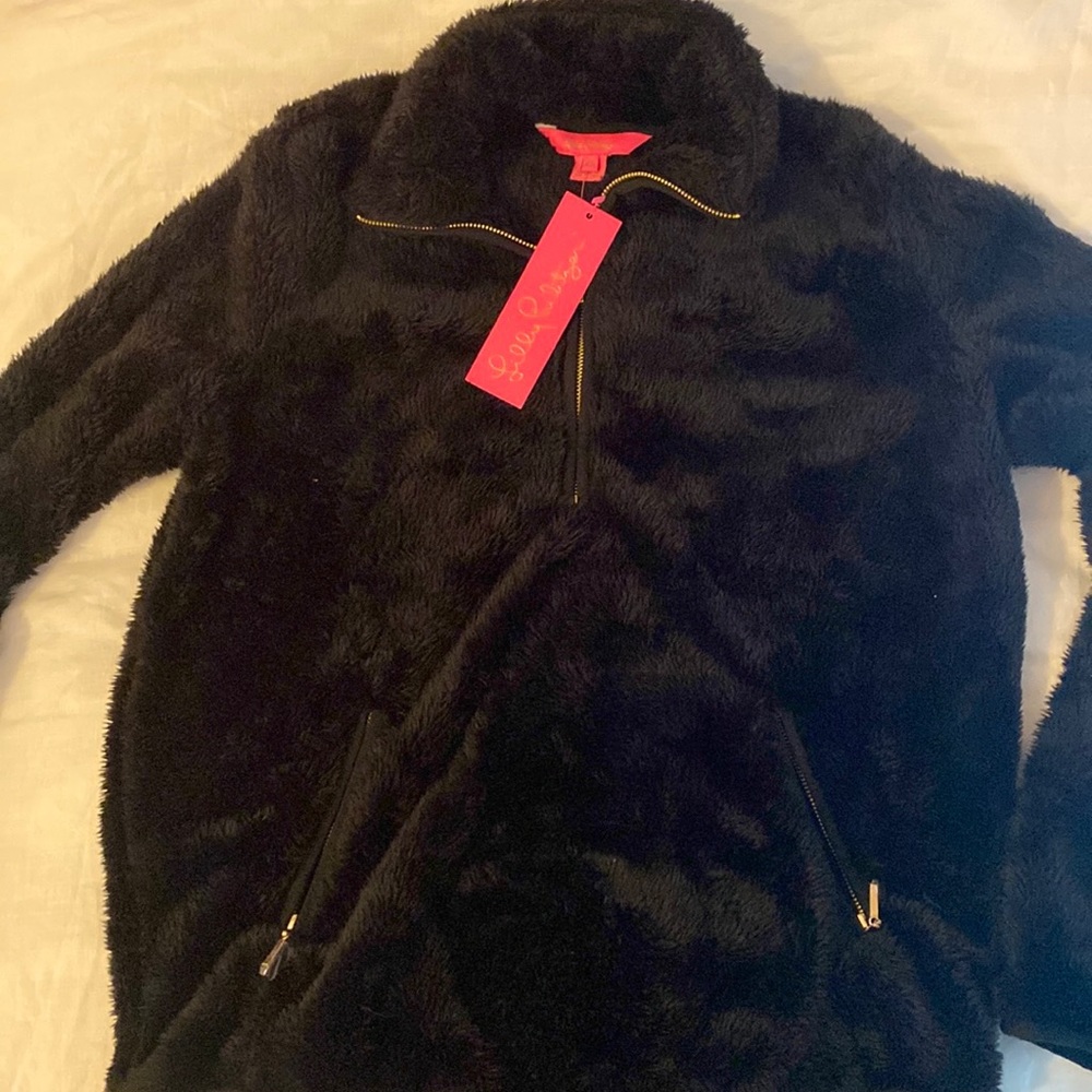 Lilly Pulitzer Black Skipper Sherpa Popover Size XS NWT